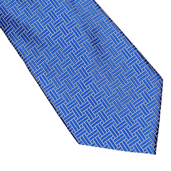 Lauren Ralph Lauren Necktie Silk Blue White Geometric Print Hand Finished - Picture 9 of 10
